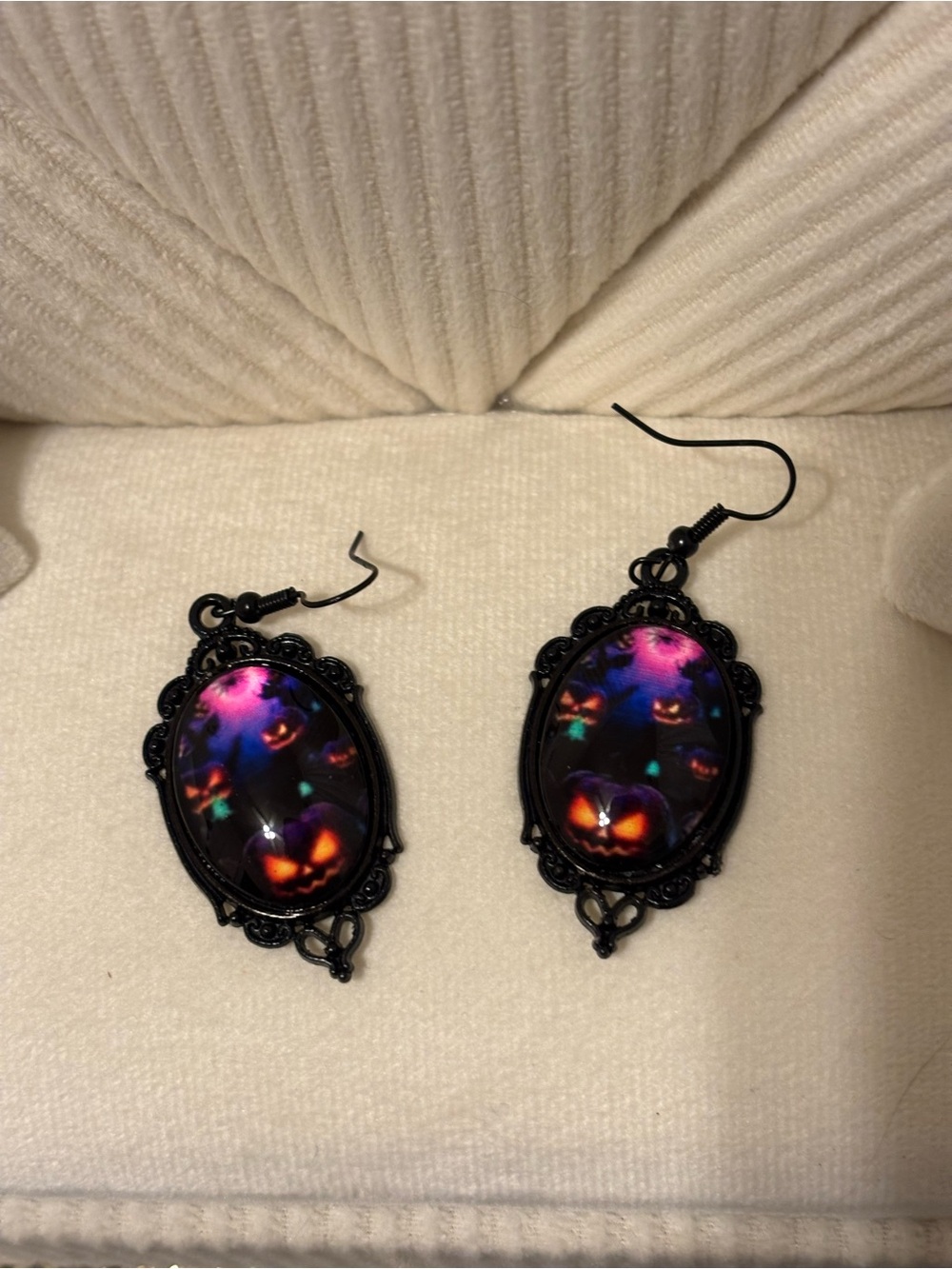 Black Frame Halloween Pumpkin Dangle Earrings